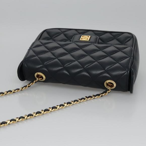 GIVENCHY Chain Shoulder Bag Leather Navy Gold Auth BD271 - Picture 7 of 16